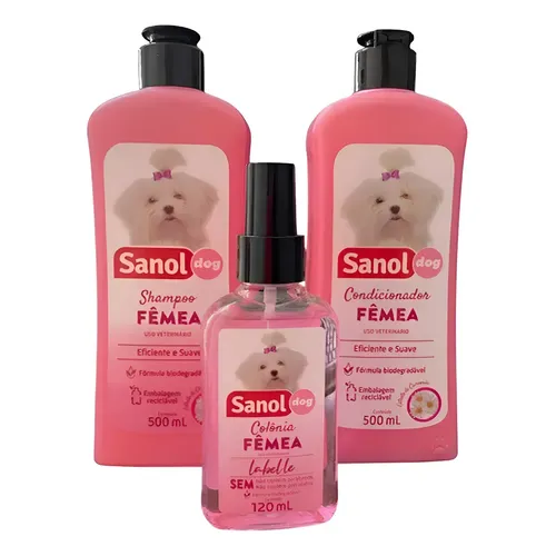 KIT BANHO SANOL DOG FEMEA SHAMPOO CONDICIONADOR COLONIA